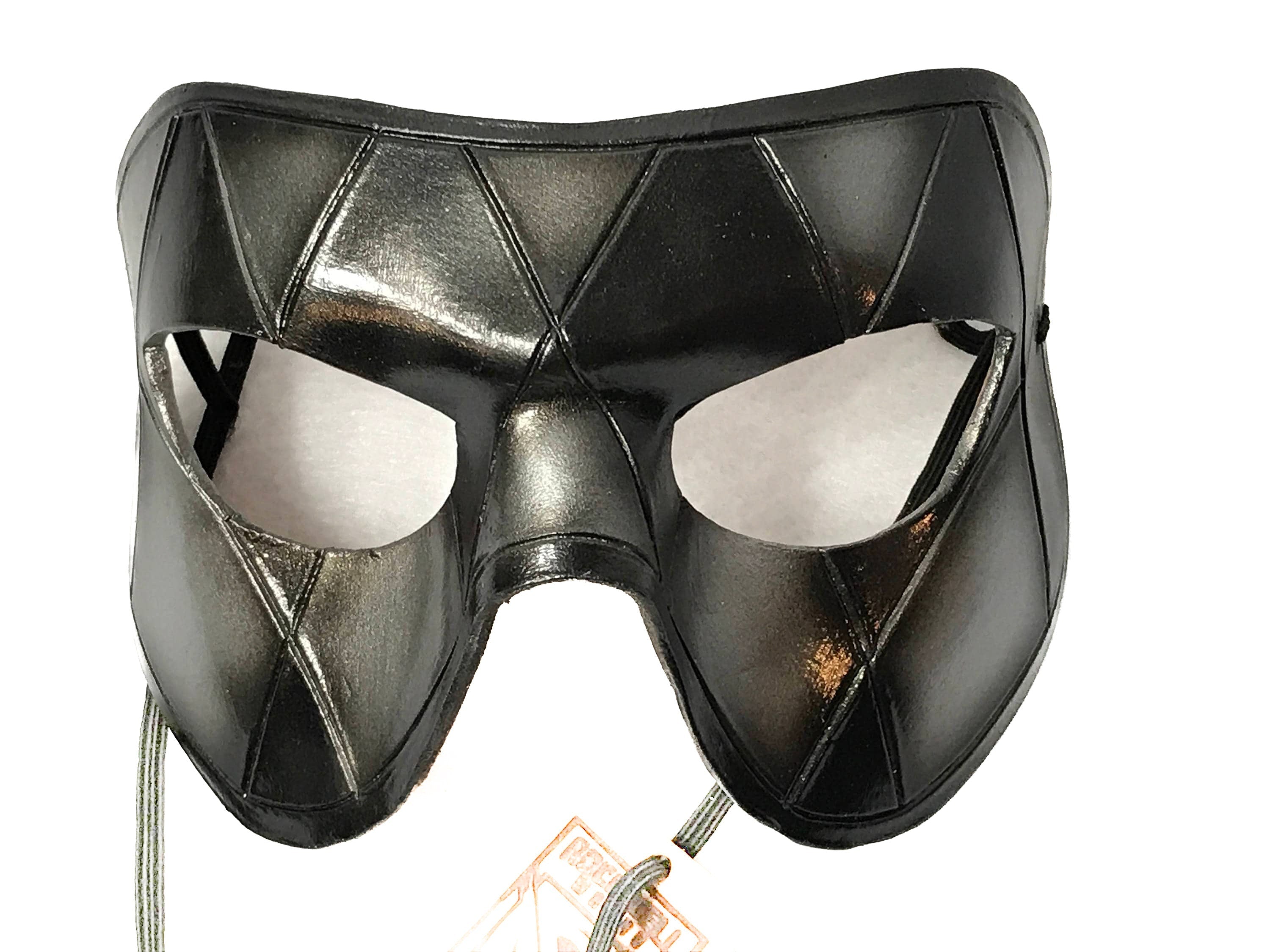 Silver Harlequin Handmade Genuine Leather Mask in Black and Silver by Rockwell Masks