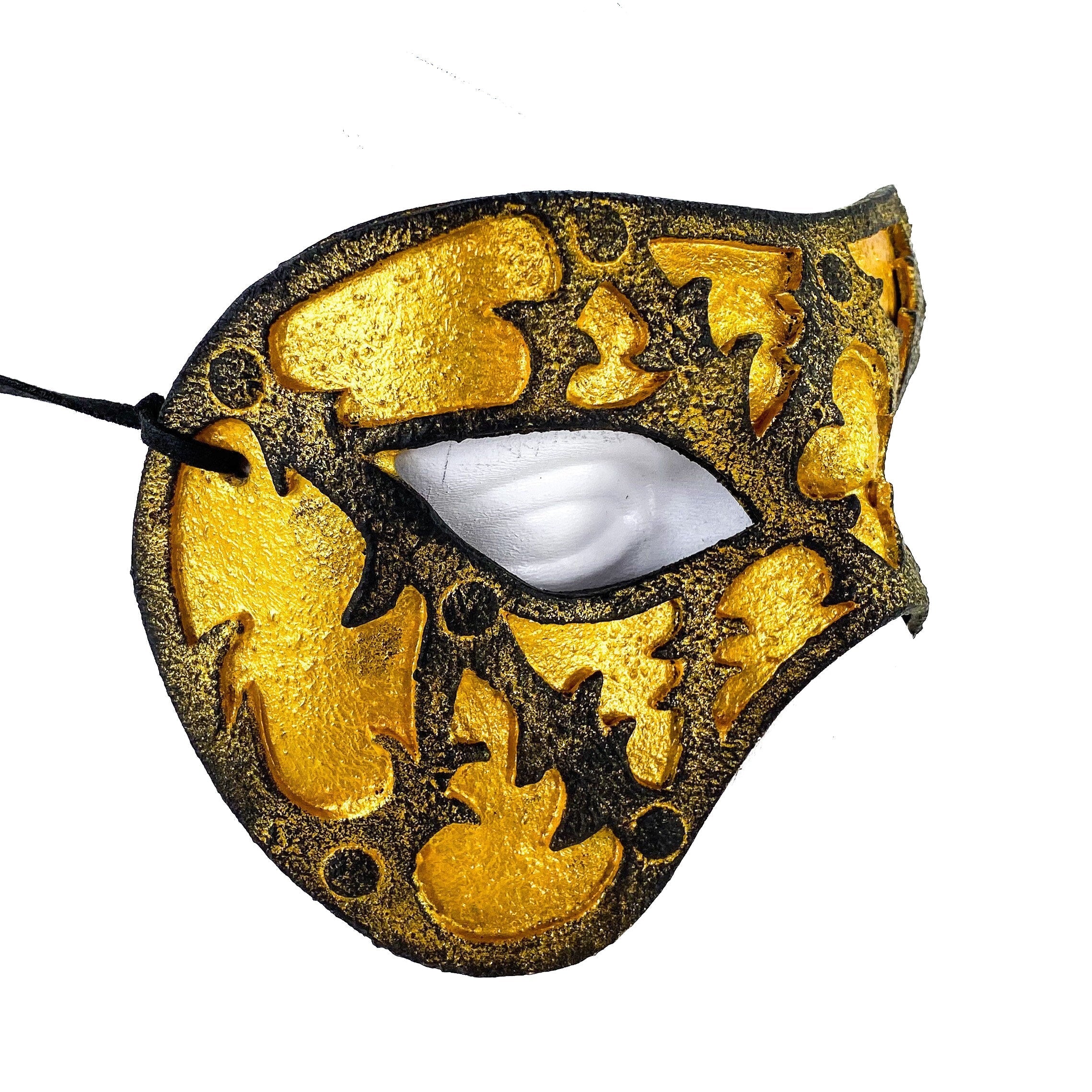 Dual Layer Handmade Genuine Leather Mask in Gold and Black by Rockwell Masks