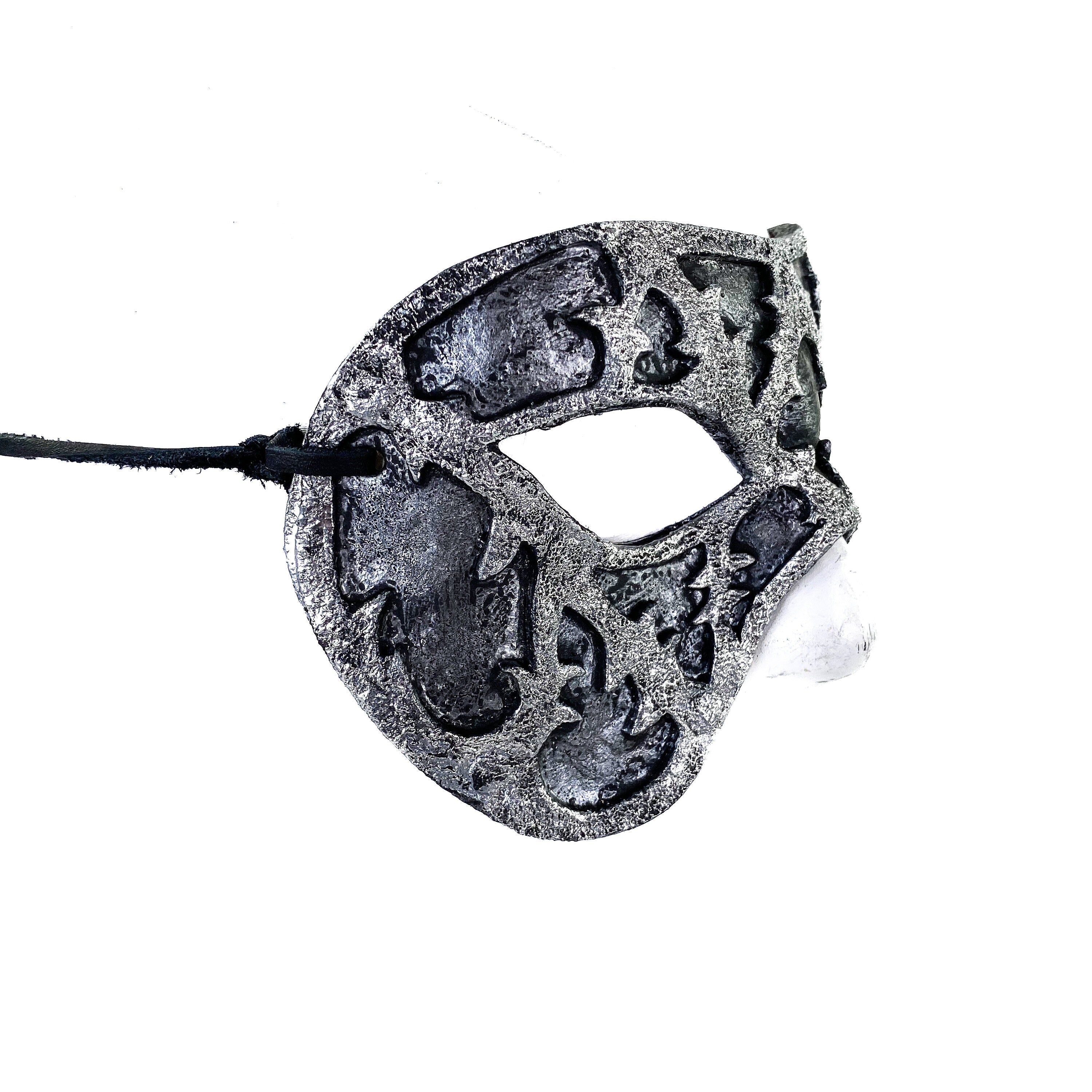 Dual Layer Handmade Genuine Leather Mask in Silver and Black by Rockwell Masks