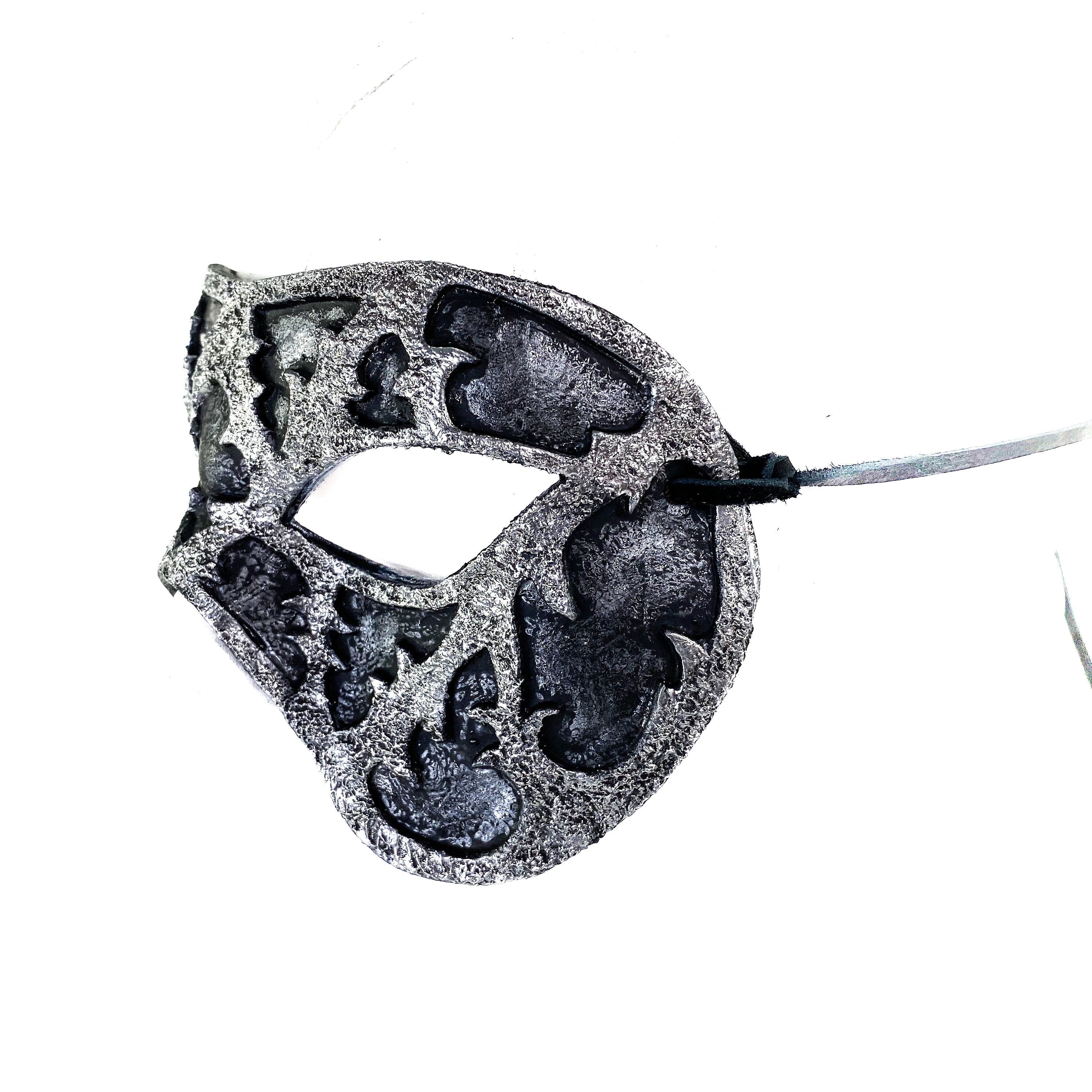 Dual Layer Handmade Genuine Leather Mask in Silver and Black by Rockwell Masks