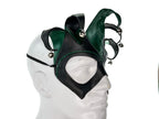 Handmade Genuine Leather Five Point Jester Mask in Green and Black by Rockwell Masks