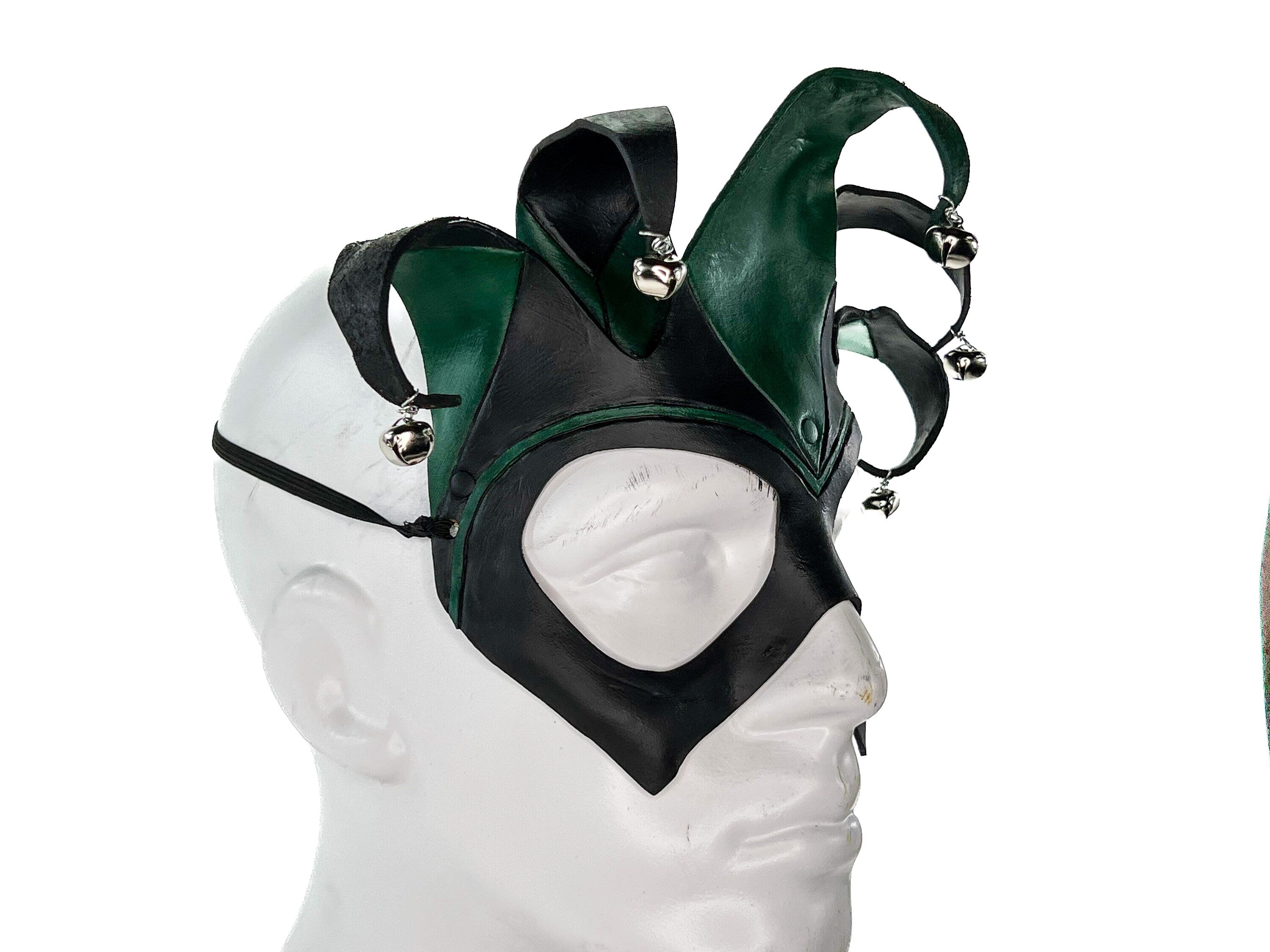Handmade Genuine Leather Five Point Jester Mask in Green and Black by Rockwell Masks
