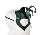 Handmade Genuine Leather Five Point Jester Mask in Green and Black by Rockwell Masks