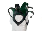 Handmade Genuine Leather Five Point Jester Mask in Green and Black by Rockwell Masks