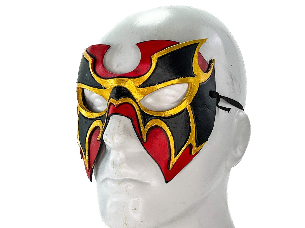 Super Hero Wrestling Mask Handmade Genuine Leather Mask in Red and Gold by Rockwell Masks