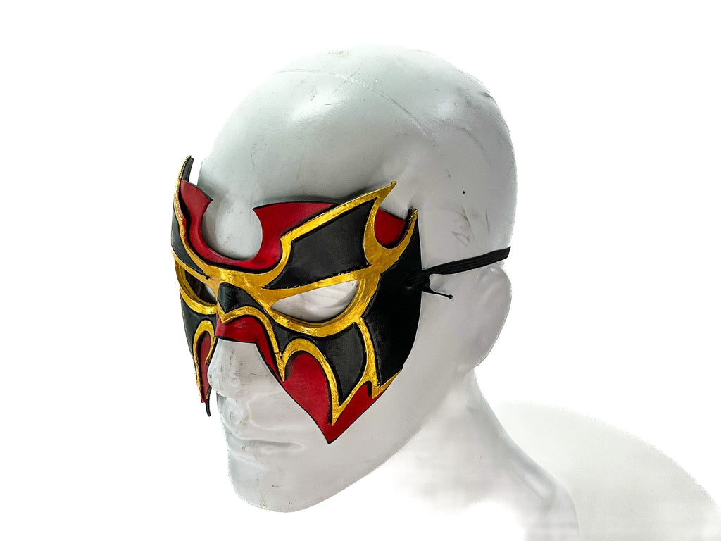Super Hero Wrestling Mask Handmade Genuine Leather Mask in Red and Gold by Rockwell Masks