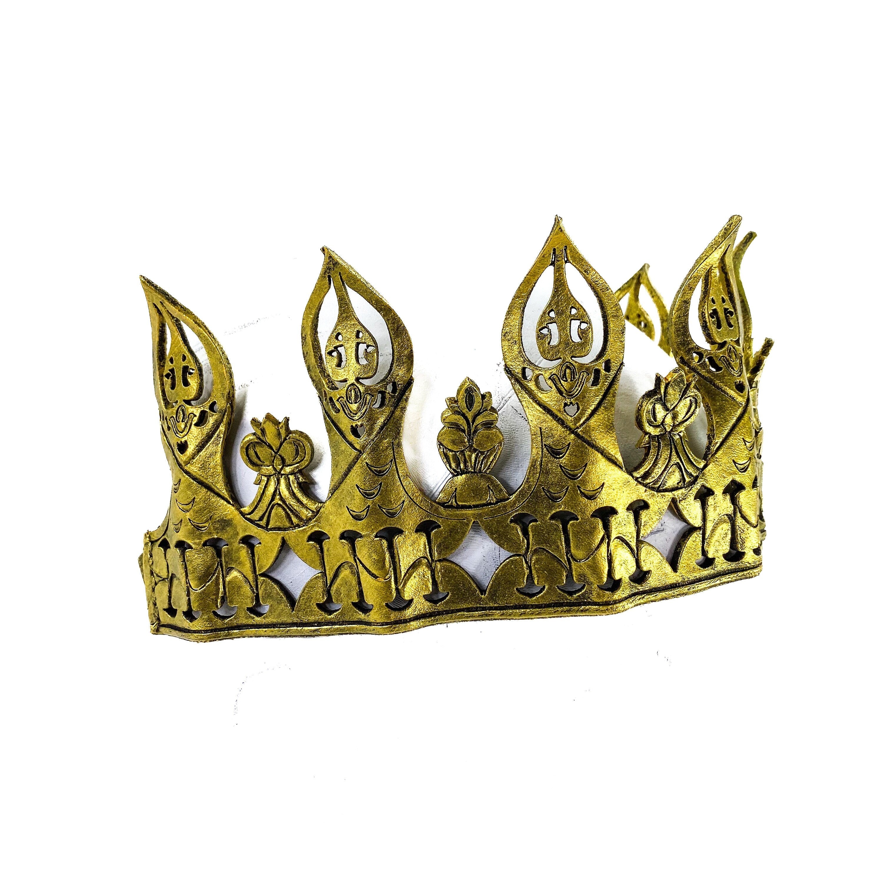 Masquerade Crown of Handmade Genuine Leather in Gold by Rockwell Masks