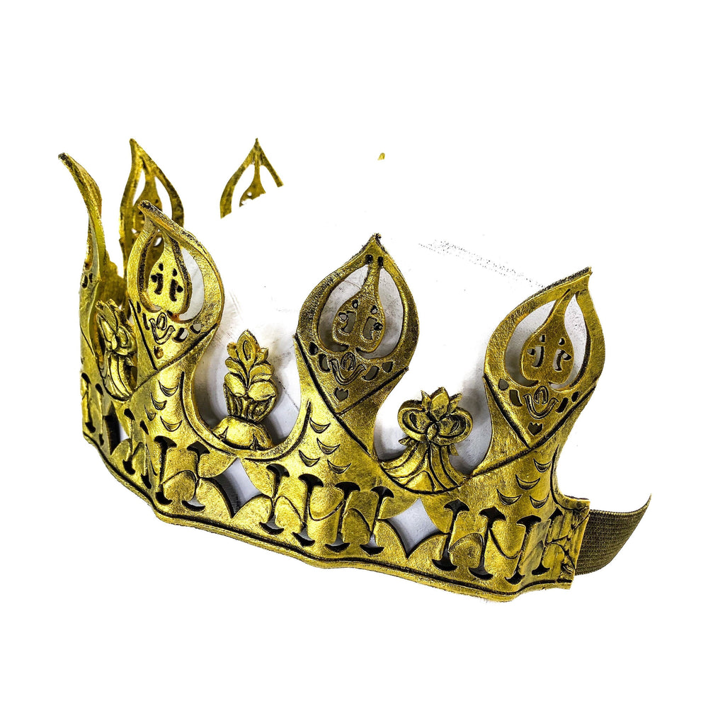 Masquerade Crown of Handmade Genuine Leather in Gold by Rockwell Masks