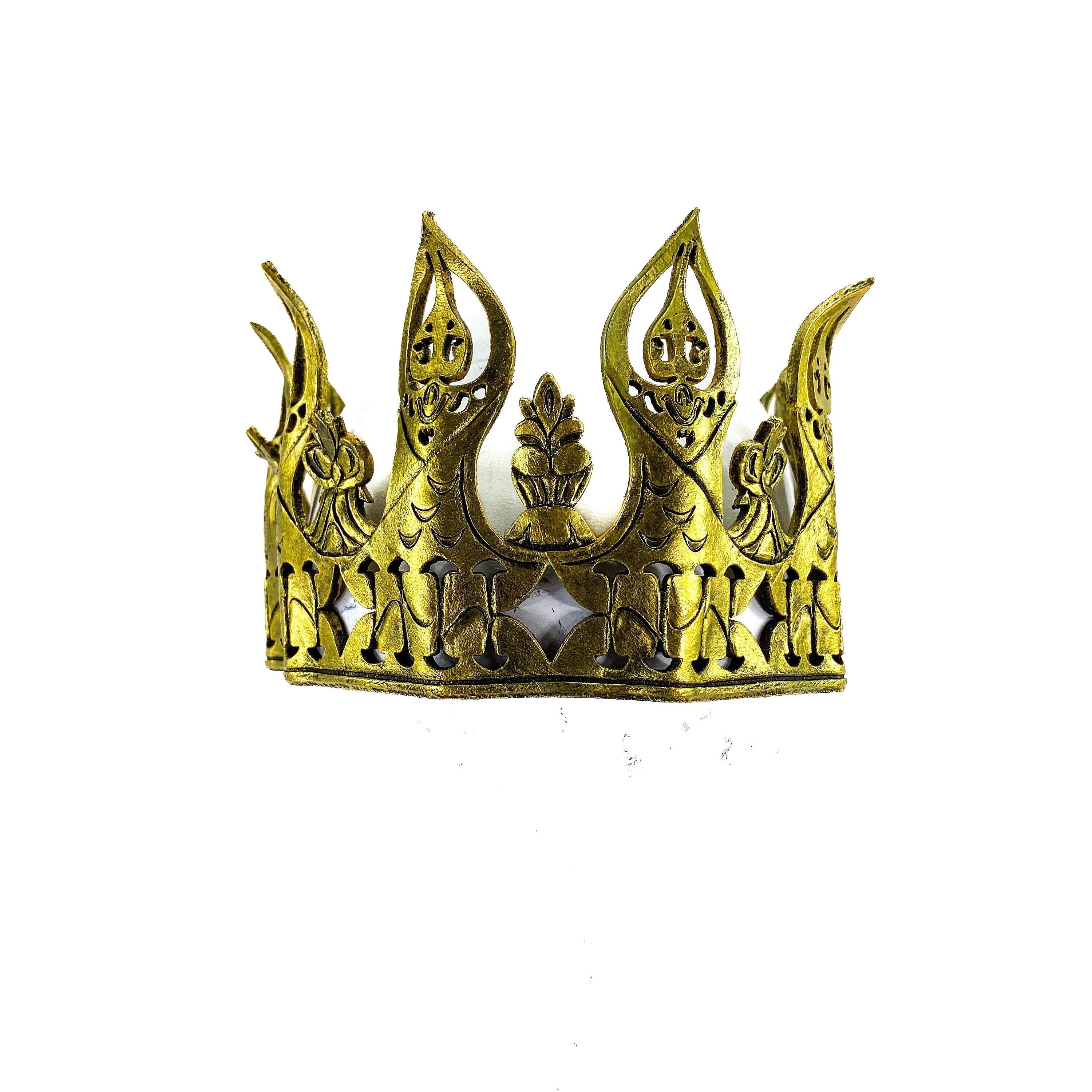 Masquerade Crown of Handmade Genuine Leather in Gold by Rockwell Masks