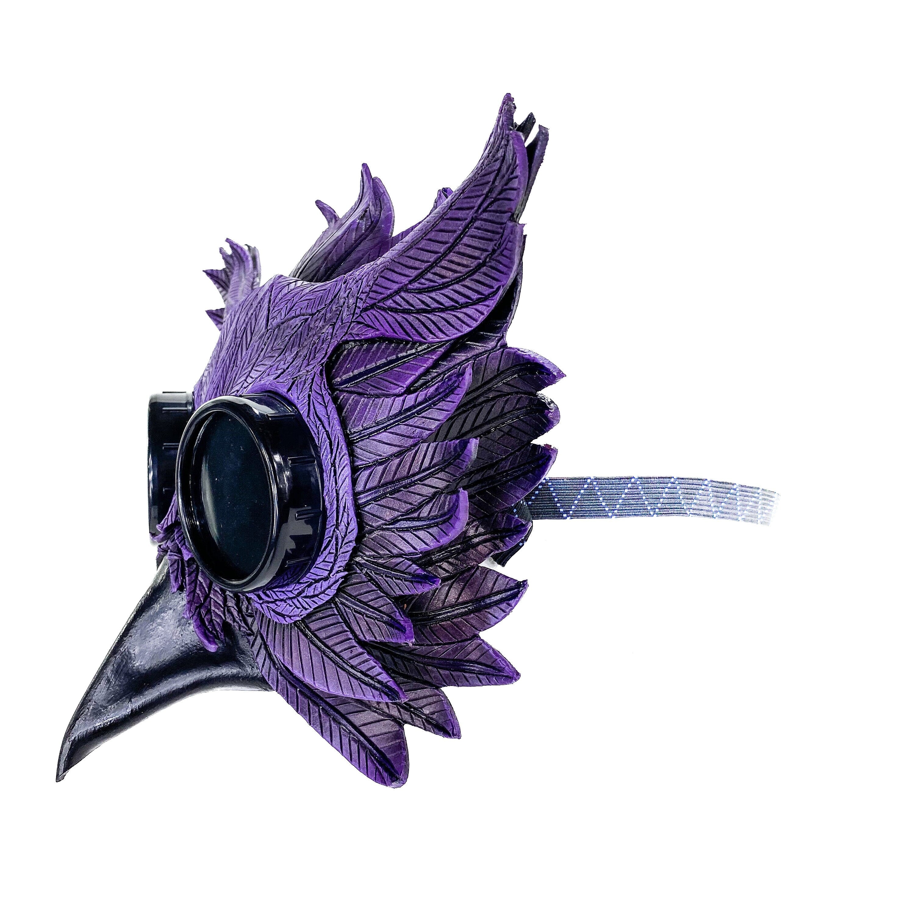 Purple Horned Owl Goggles Handmade Genuine Leather Mask by Rockwell Masks