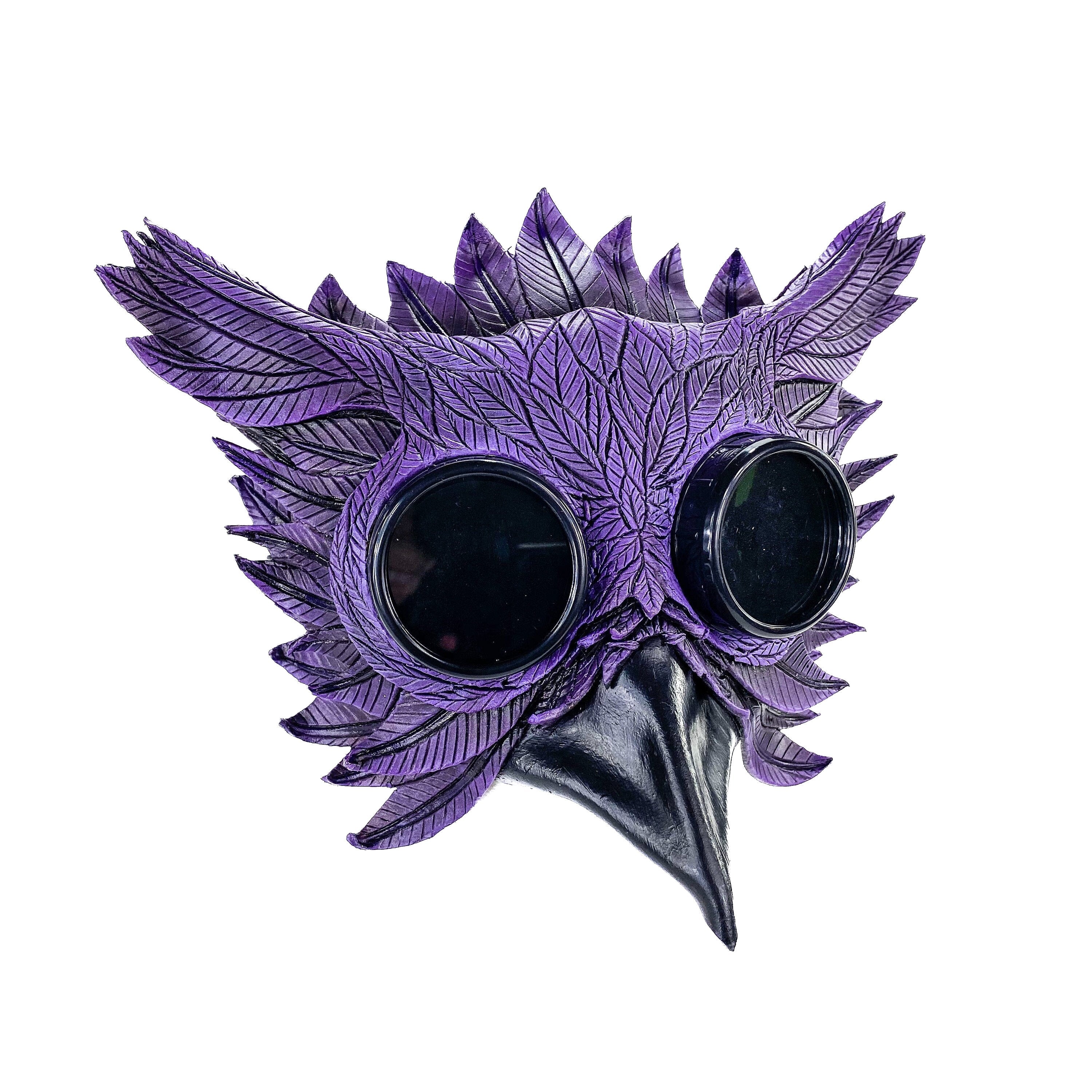 Purple Horned Owl Goggles Handmade Genuine Leather Mask by Rockwell Masks