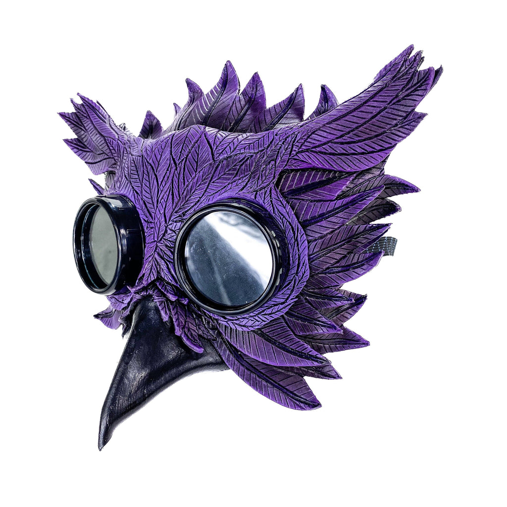 Purple Horned Owl Goggles Handmade Genuine Leather Mask by Rockwell Masks