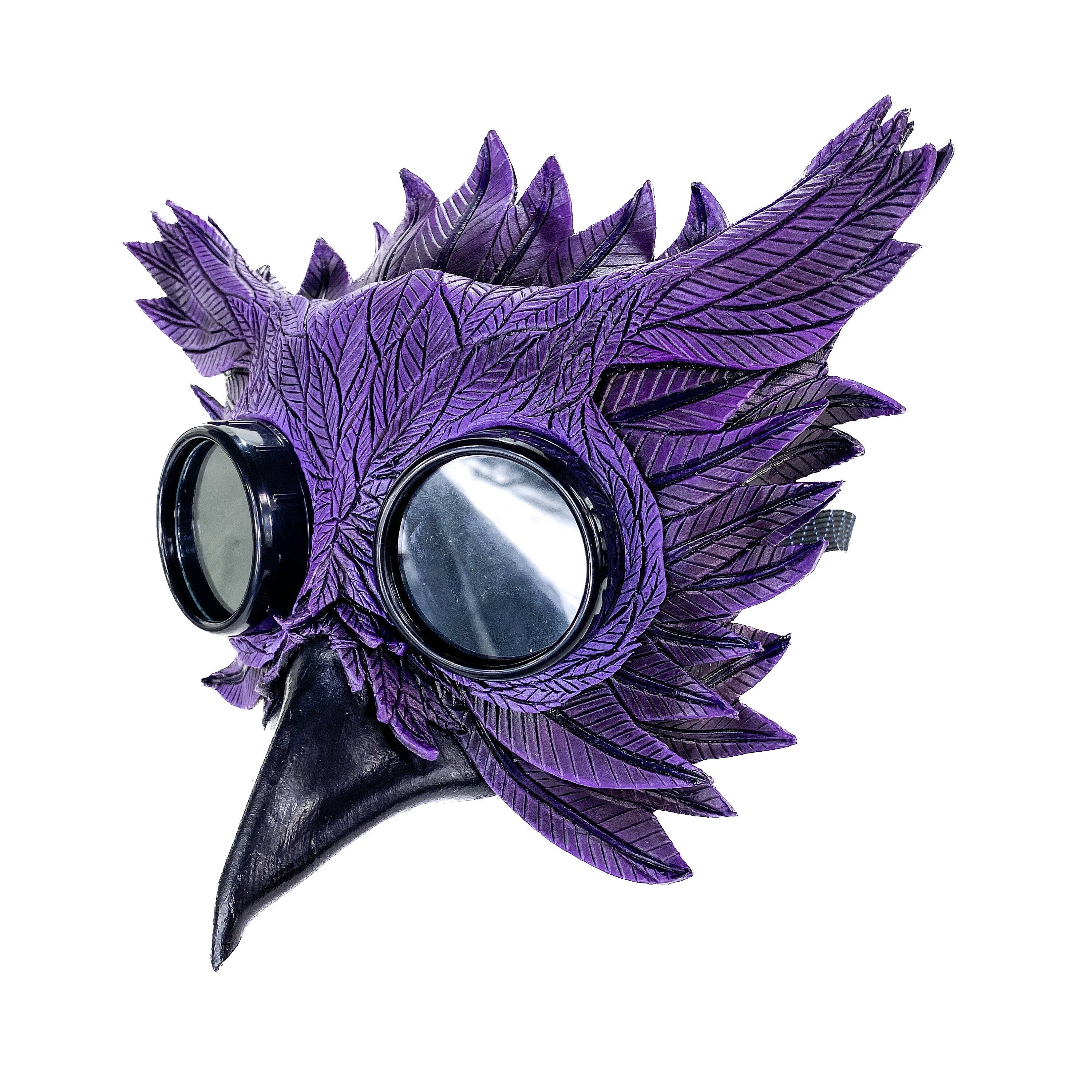 Purple Horned Owl Goggles Handmade Genuine Leather Mask by Rockwell Masks