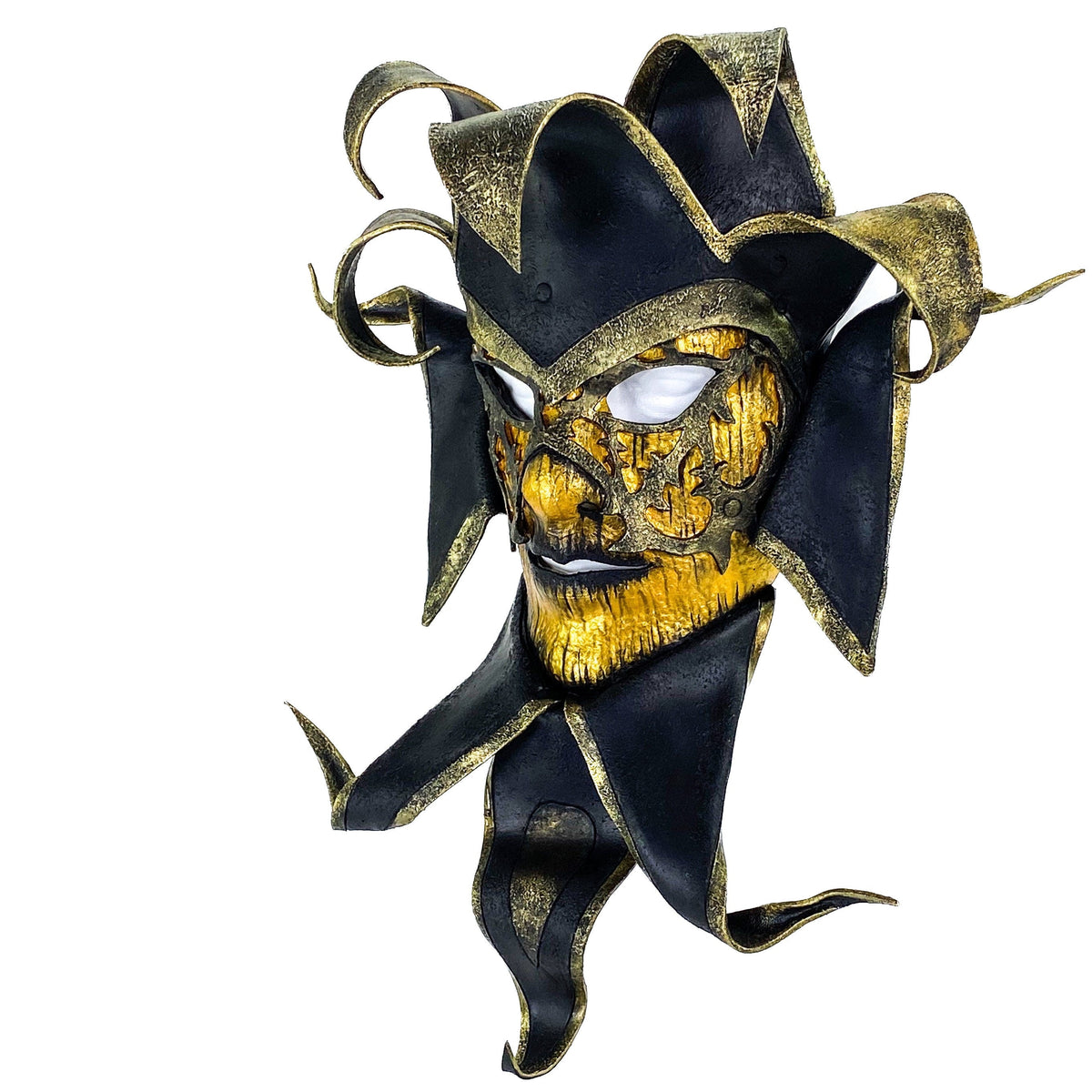 Venetian inspired Jester Mask in Gold and Black - Wearable or Wall Art by Rockwell Masks