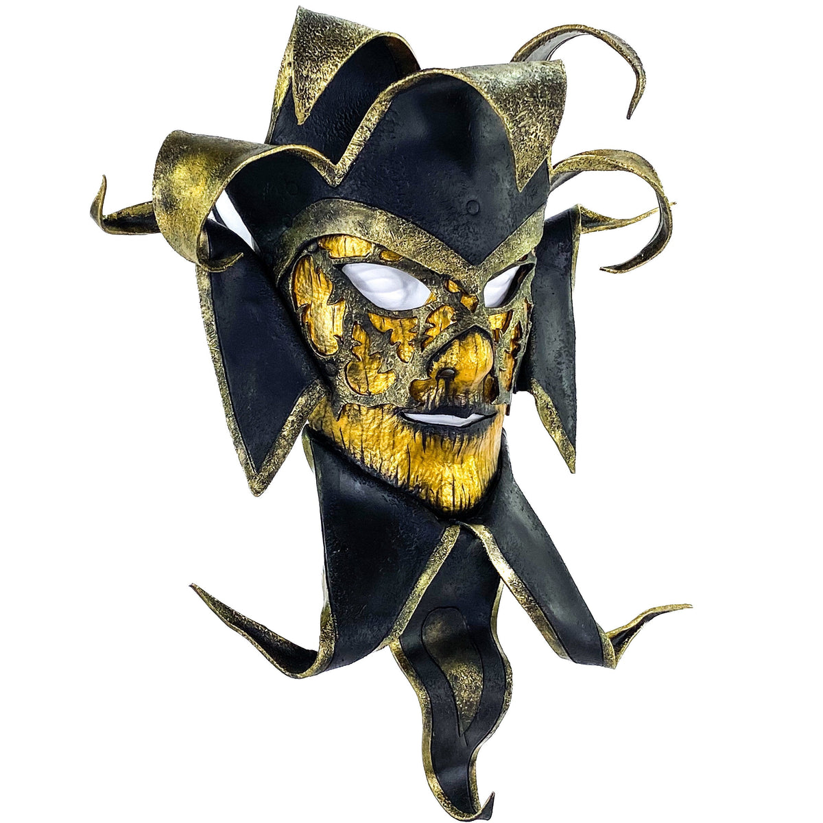 Venetian inspired Jester Mask in Gold and Black - Wearable or Wall Art by Rockwell Masks