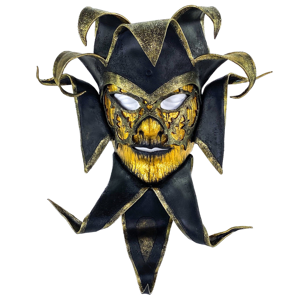 Venetian inspired Jester Mask in Gold and Black - Wearable or Wall Art by Rockwell Masks