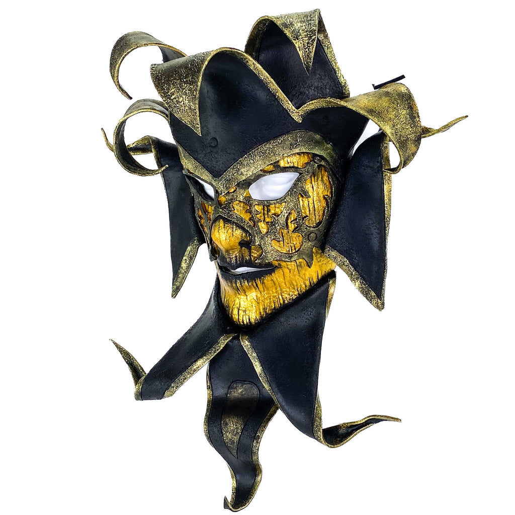 Venetian inspired Jester Mask in Gold and Black - Wearable or Wall Art by Rockwell Masks