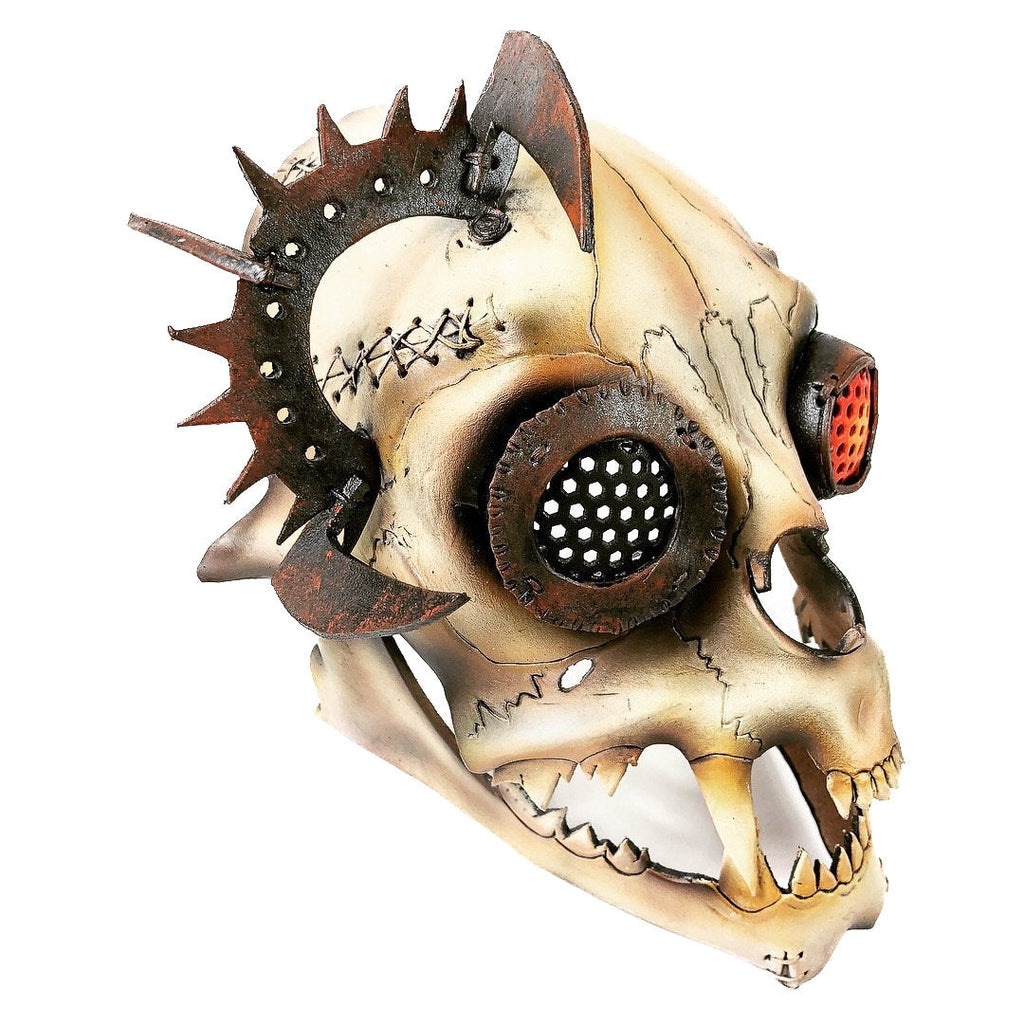 Handcrafted Genuine Leather Dimensional Cat Skull Robot Mask by Rockwell Masks