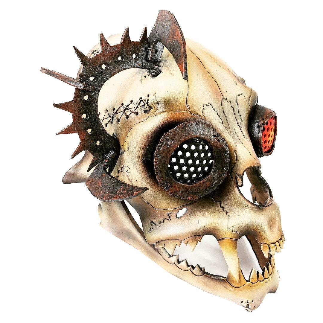 Handcrafted Genuine Leather Dimensional Cat Skull Robot Mask by Rockwell Masks