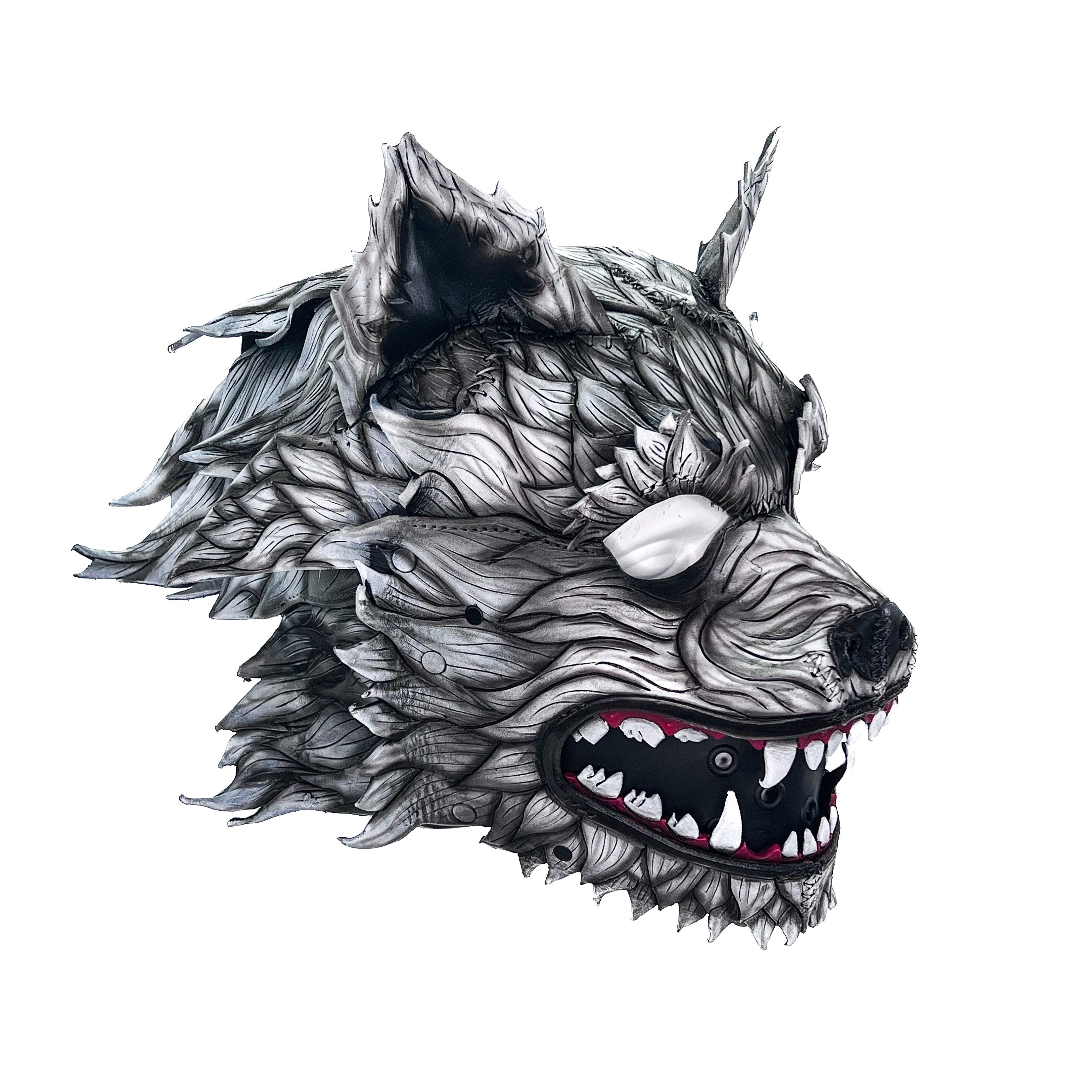 The Grey Lycan - Handmade Genuine Leather Helmet Mask by Rockwell Masks