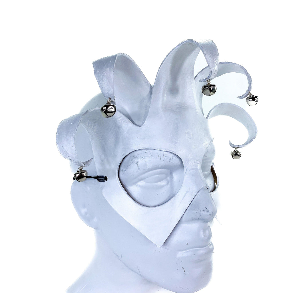 Handmade Genuine Leather Five Point Minimalist Jester Mask in White by Rockwell Masks