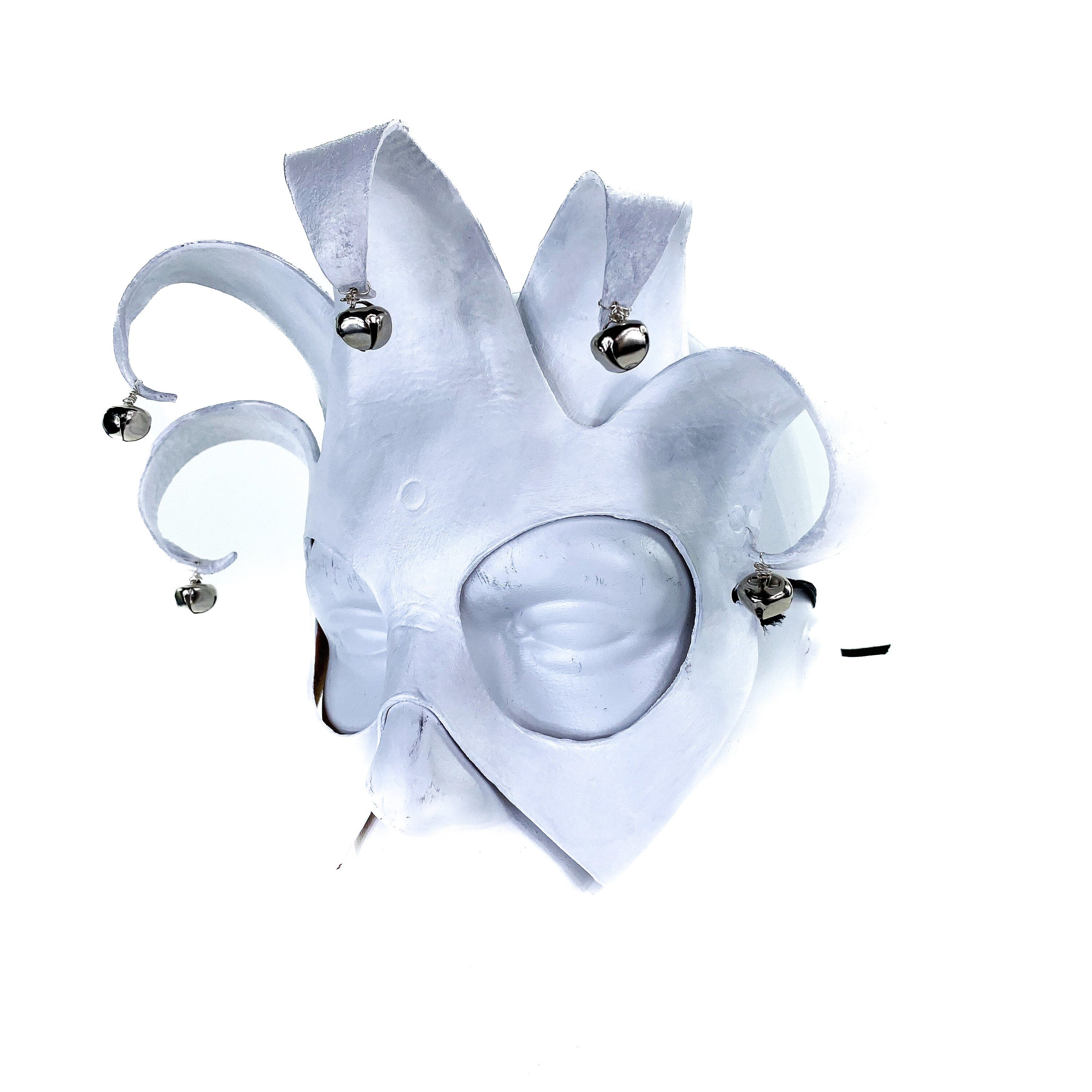 Handmade Genuine Leather Five Point Minimalist Jester Mask in White by Rockwell Masks