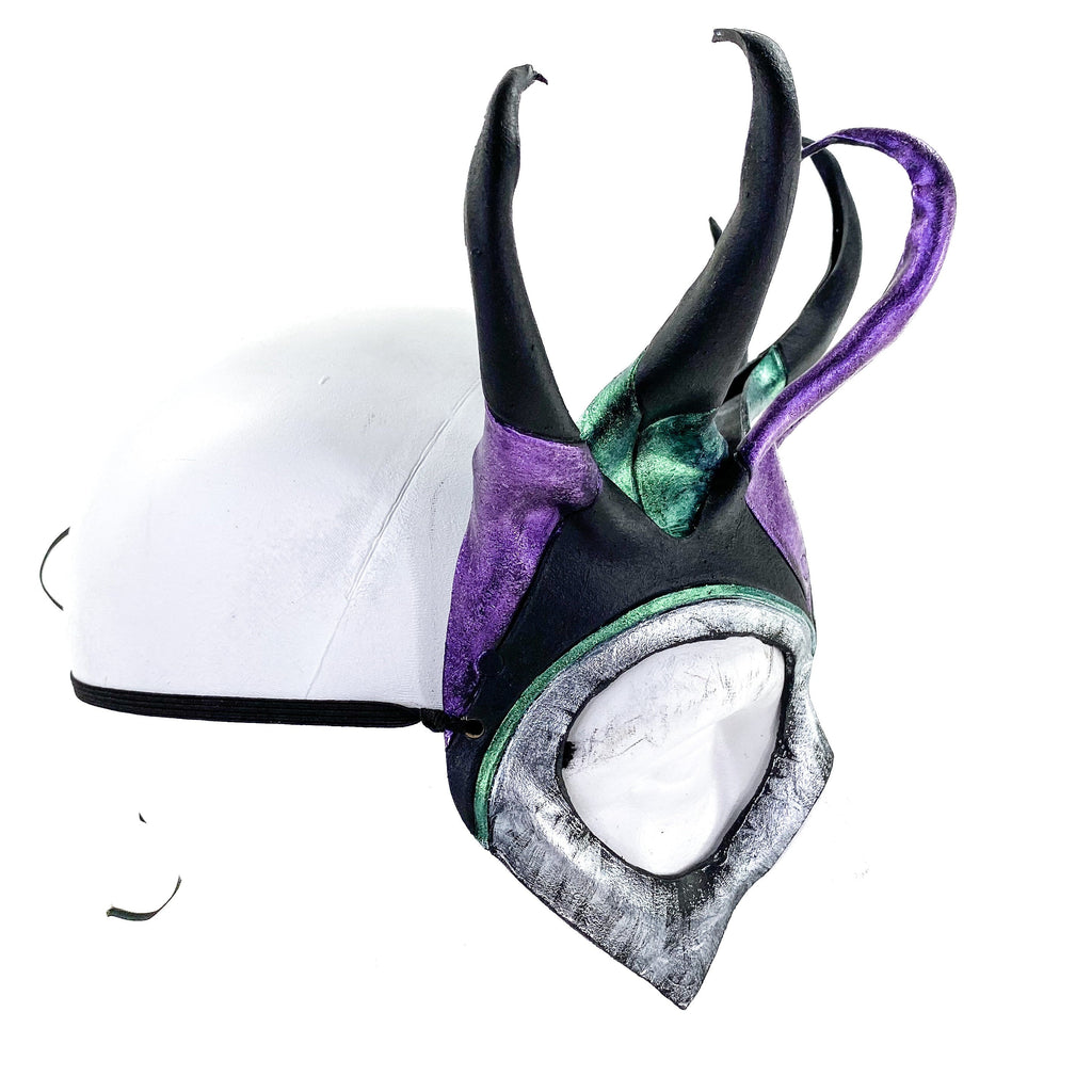 Five Point Jester Eye Mask in Purple and Green - Handmade Genuine Leather by Rockwell Masks