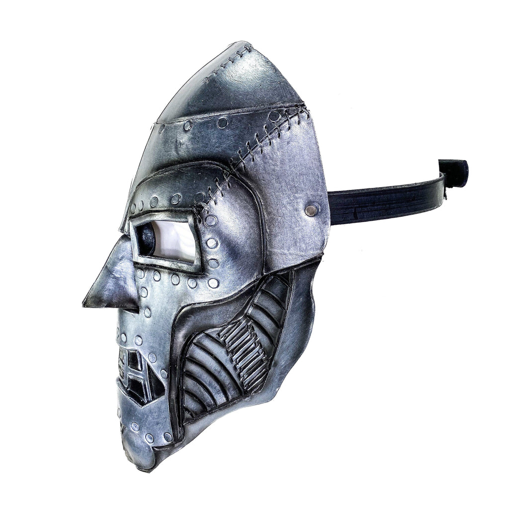 Genuine Leather Mask - Weathered Steel Paint - Handmade Full Face Cover for Masquerades Halloween or Cosplay Costume by Rockwell Masks