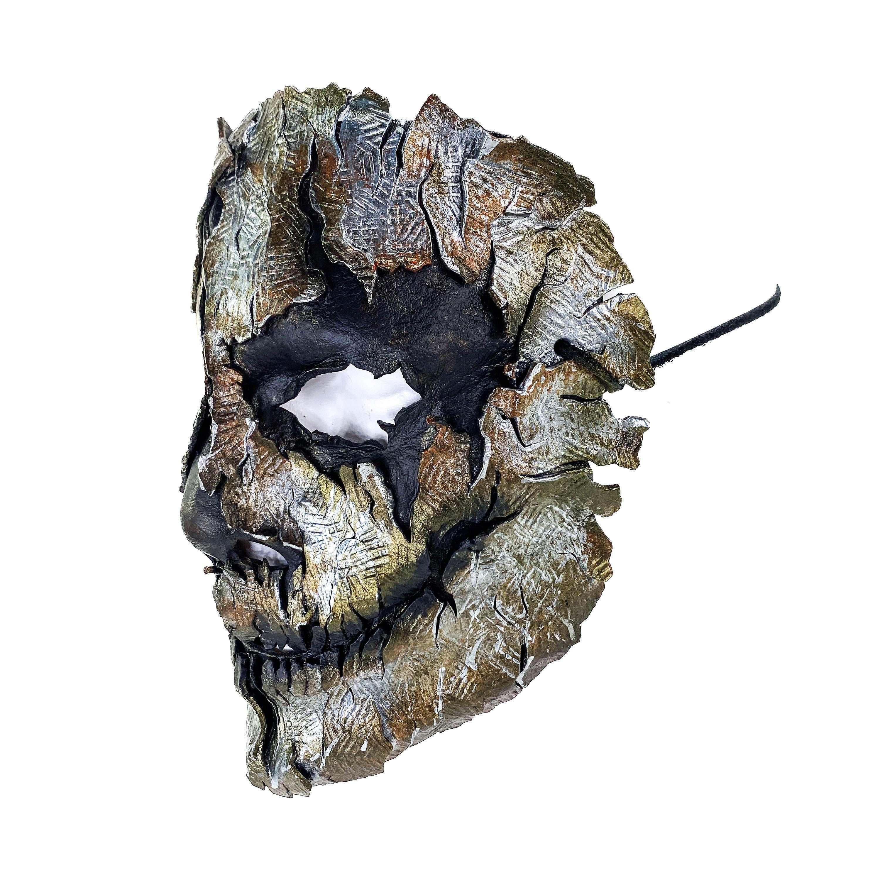 Genuine Leather Mask - Shattered Metal Paint - Handmade Full Face Cover for Halloween, Performance or Cosplay Costume by Rockwell Masks