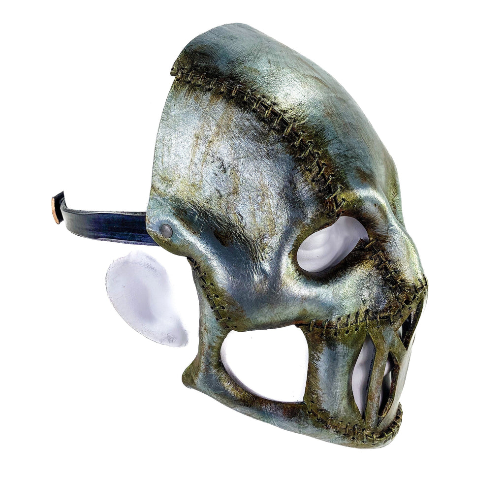 Invader - Genuine Leather Mask in Corroded Metallic Paint - Handmade Full Face Cover for Halloween, Performance or Cosplay by Rockwell Masks