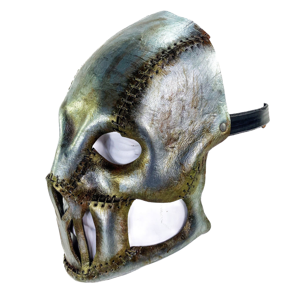 Invader - Genuine Leather Mask in Corroded Metallic Paint - Handmade Full Face Cover for Halloween, Performance or Cosplay by Rockwell Masks