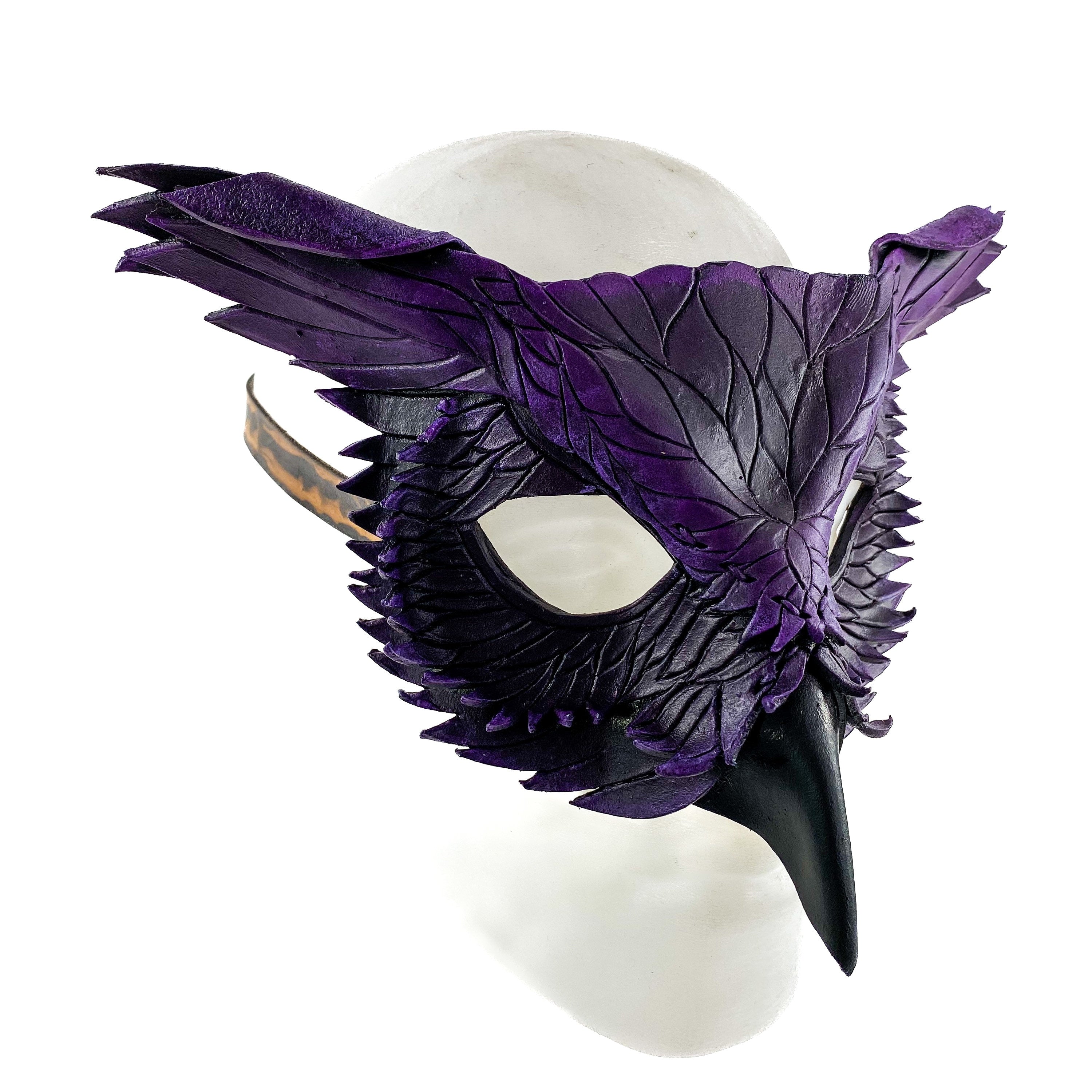 Layered Horned Owl Handmade Genuine Leather Mask in Purple by Rockwell Masks