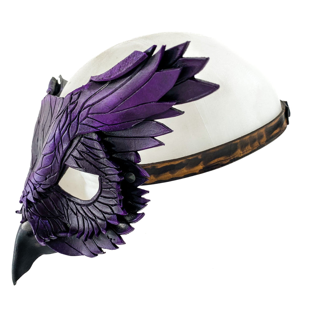Layered Horned Owl Handmade Genuine Leather Mask in Purple by Rockwell Masks