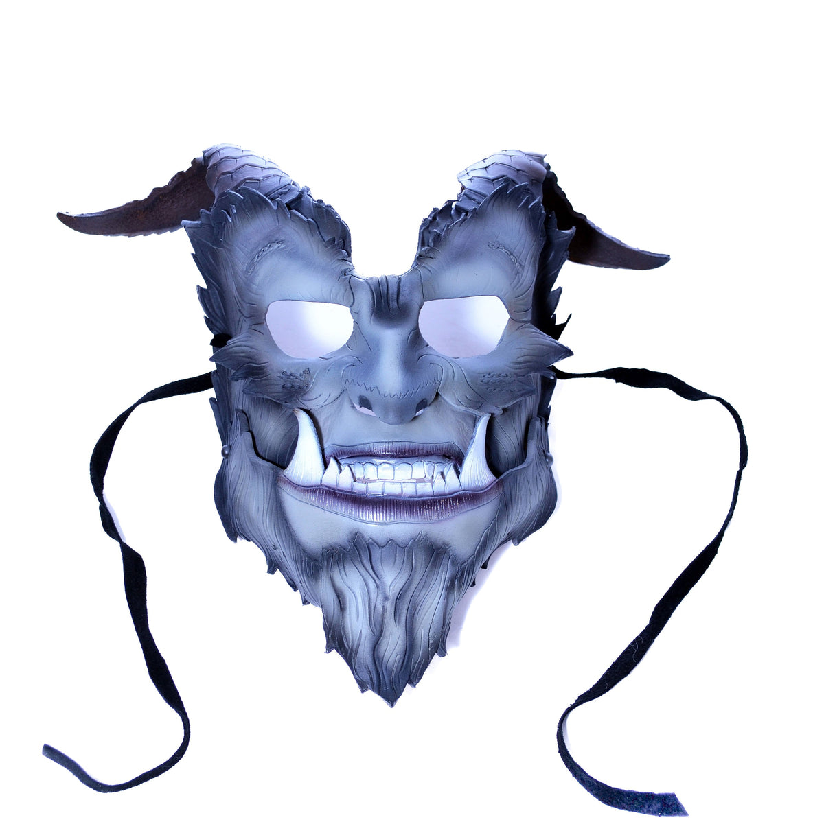 The Beast - Articulating Jaw Handmade Genuine Leather Mask with Horns in Natural Colors by Rockwell Masks
