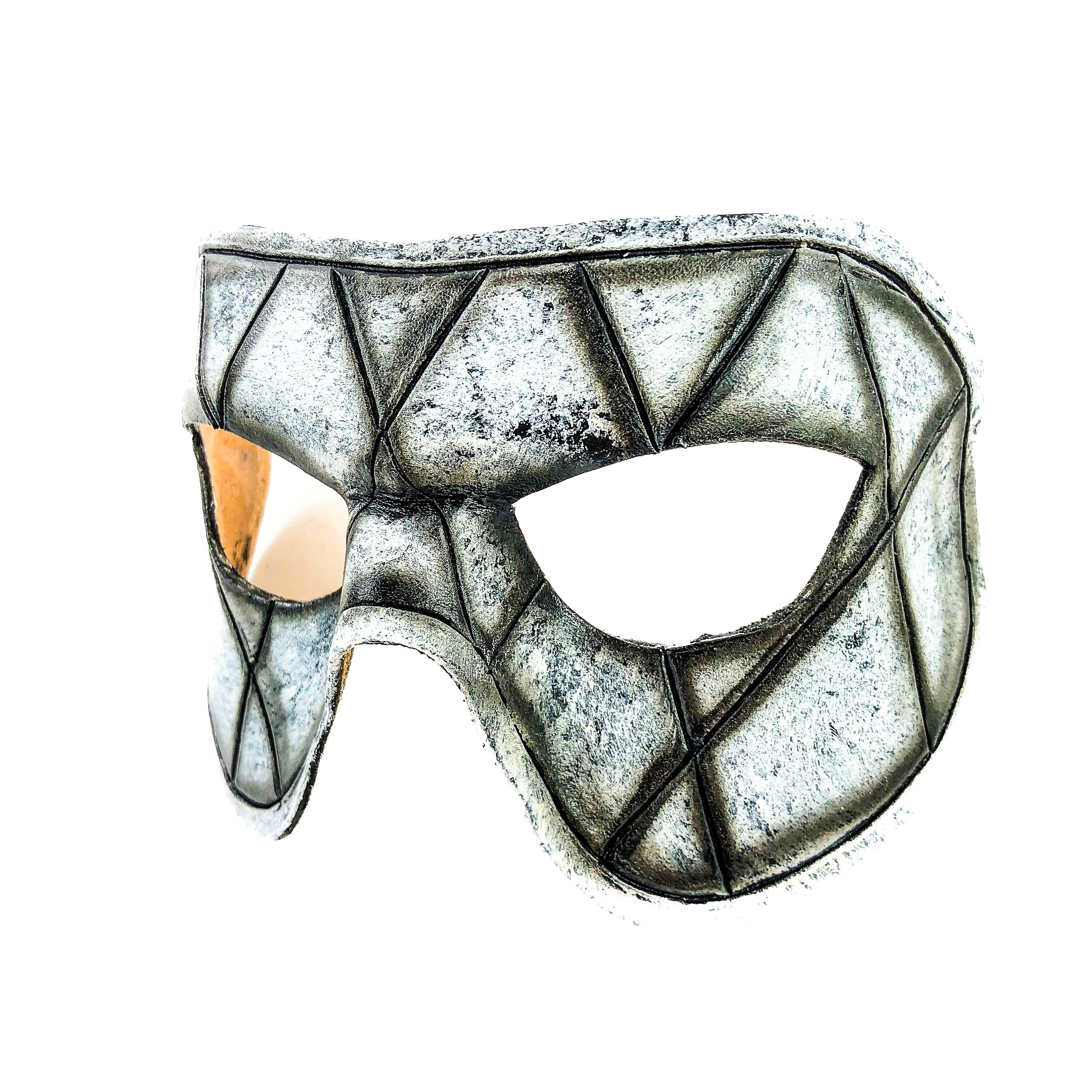 Harlequin Handmade Genuine Leather Mask in Black and White by Rockwell Masks