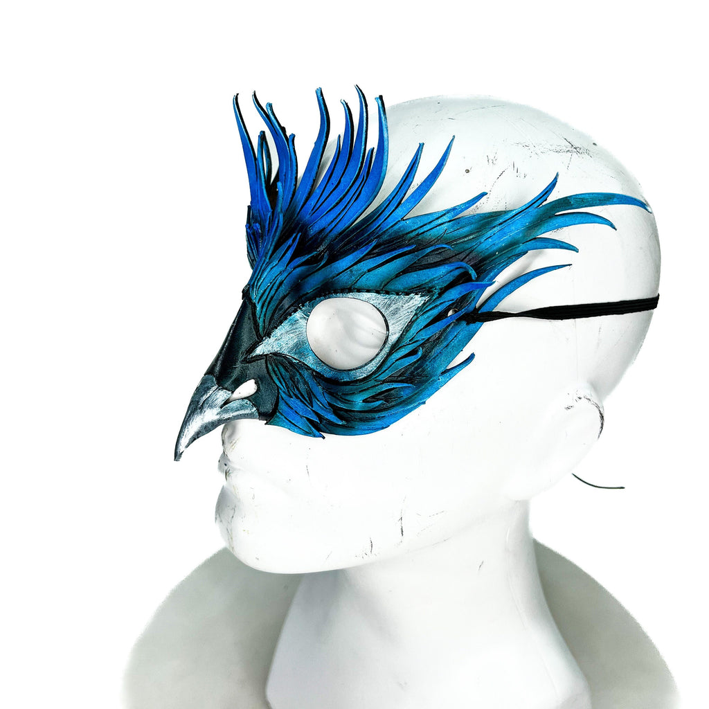 Layered Blue Phoenix Handmade Genuine Leather Mask by Rockwell Masks