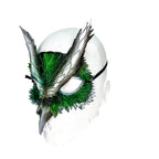 Layered Green Eagle Owl Handmade Genuine Leather Mask by Rockwell Masks