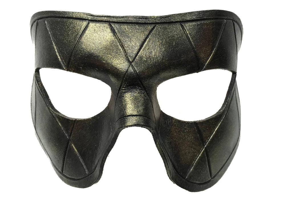 Harlequin Handmade Genuine Leather Mask in Black with Gold Hues by Rockwell Masks