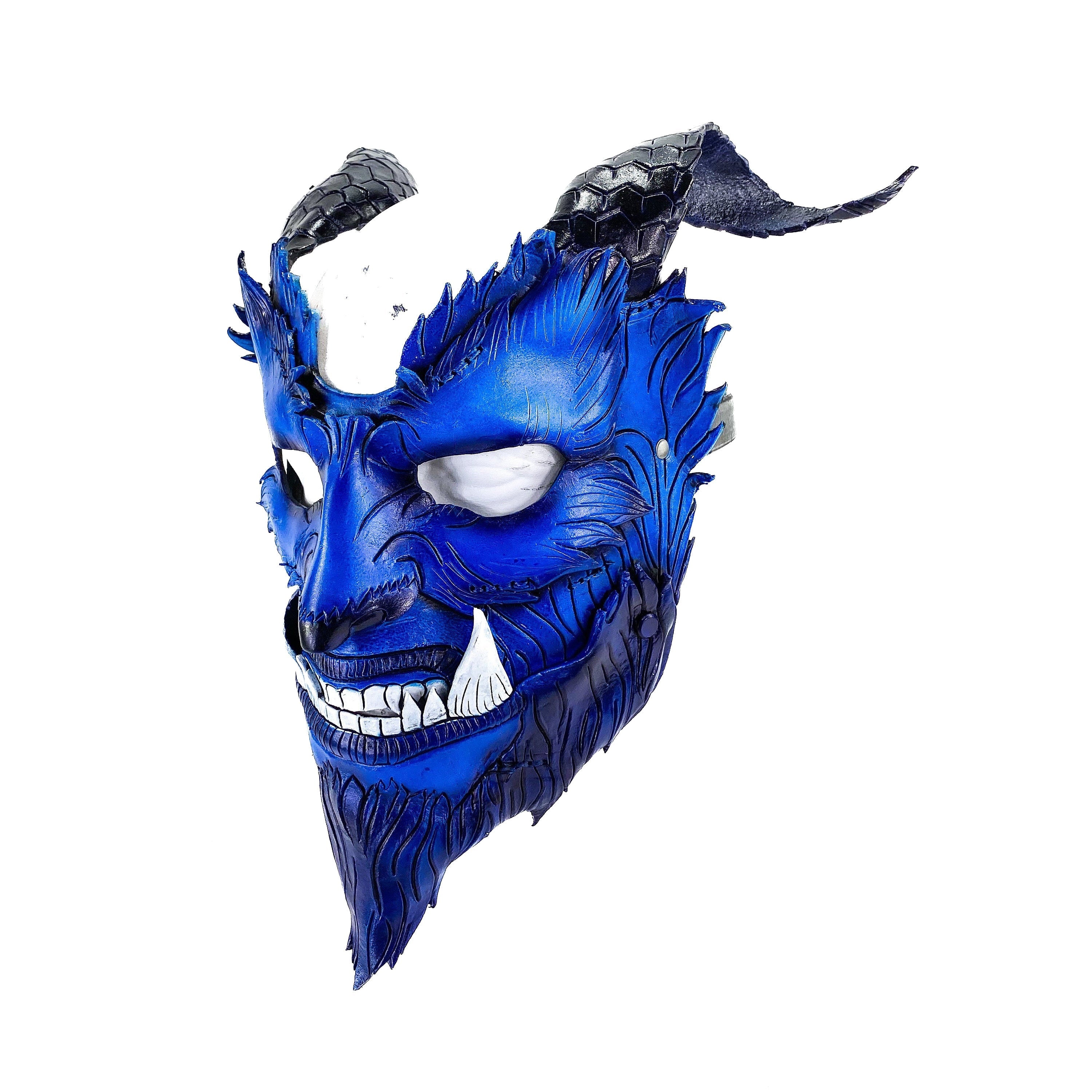 The Beast - Handmade Genuine Leather Mask with Horns in Natural Colors by Rockwell Masks