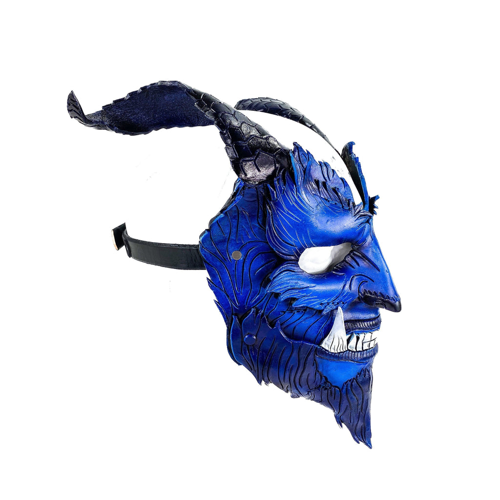 The Beast - Handmade Genuine Leather Mask with Horns in Natural Colors by Rockwell Masks