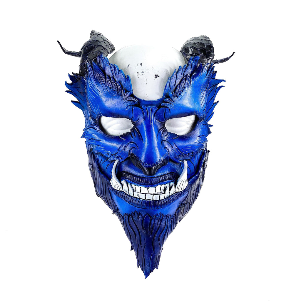 The Beast - Handmade Genuine Leather Mask with Horns in Natural Colors by Rockwell Masks