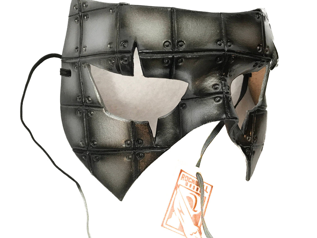 Silver Handmade Genuine Leather Mask in Rusted Steel Pattern by Rockwell Masks