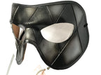 Silver Harlequin Handmade Genuine Leather Mask in Black and Silver by Rockwell Masks