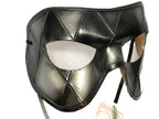 Silver Harlequin Handmade Genuine Leather Mask in Black and Silver by Rockwell Masks