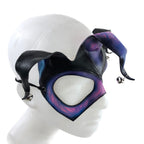 Handmade Genuine Leather Jester Mask in Blue and Pink by Rockwell Masks