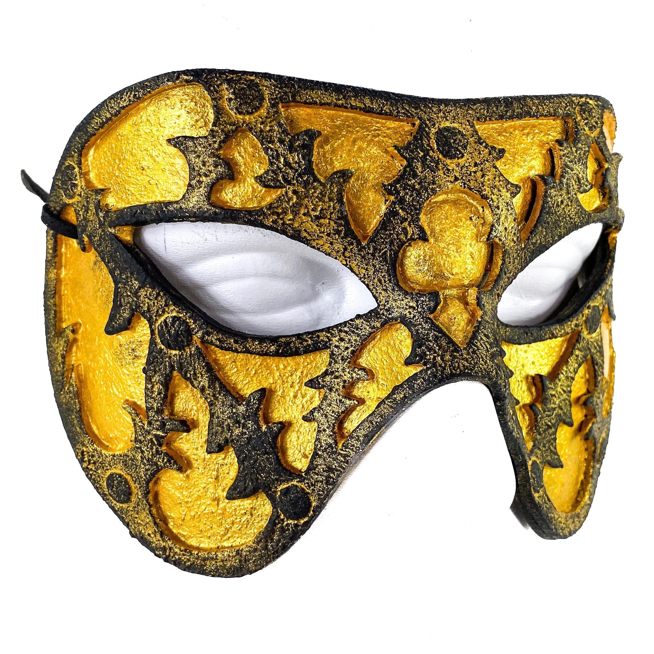 Dual Layer Handmade Genuine Leather Mask in Gold and Black by Rockwell Masks