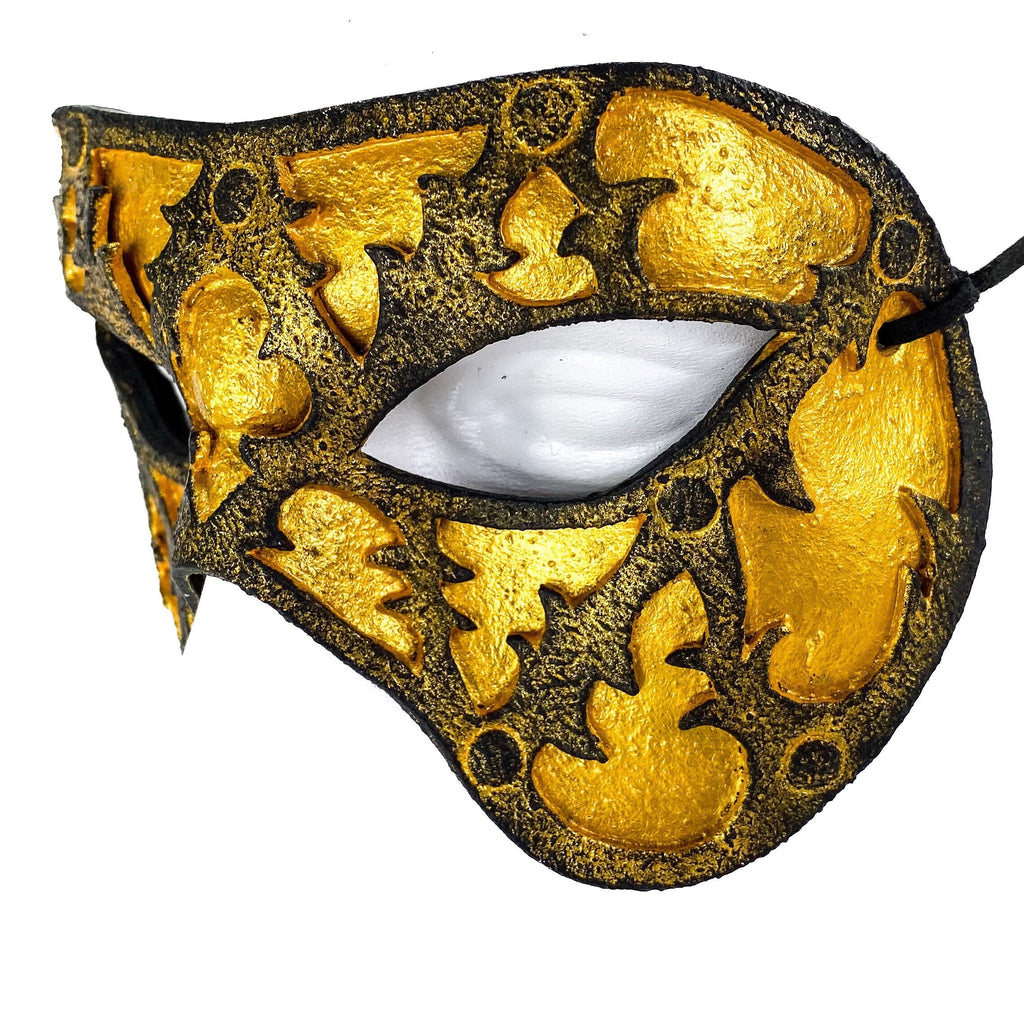 Dual Layer Handmade Genuine Leather Mask in Gold and Black by Rockwell Masks