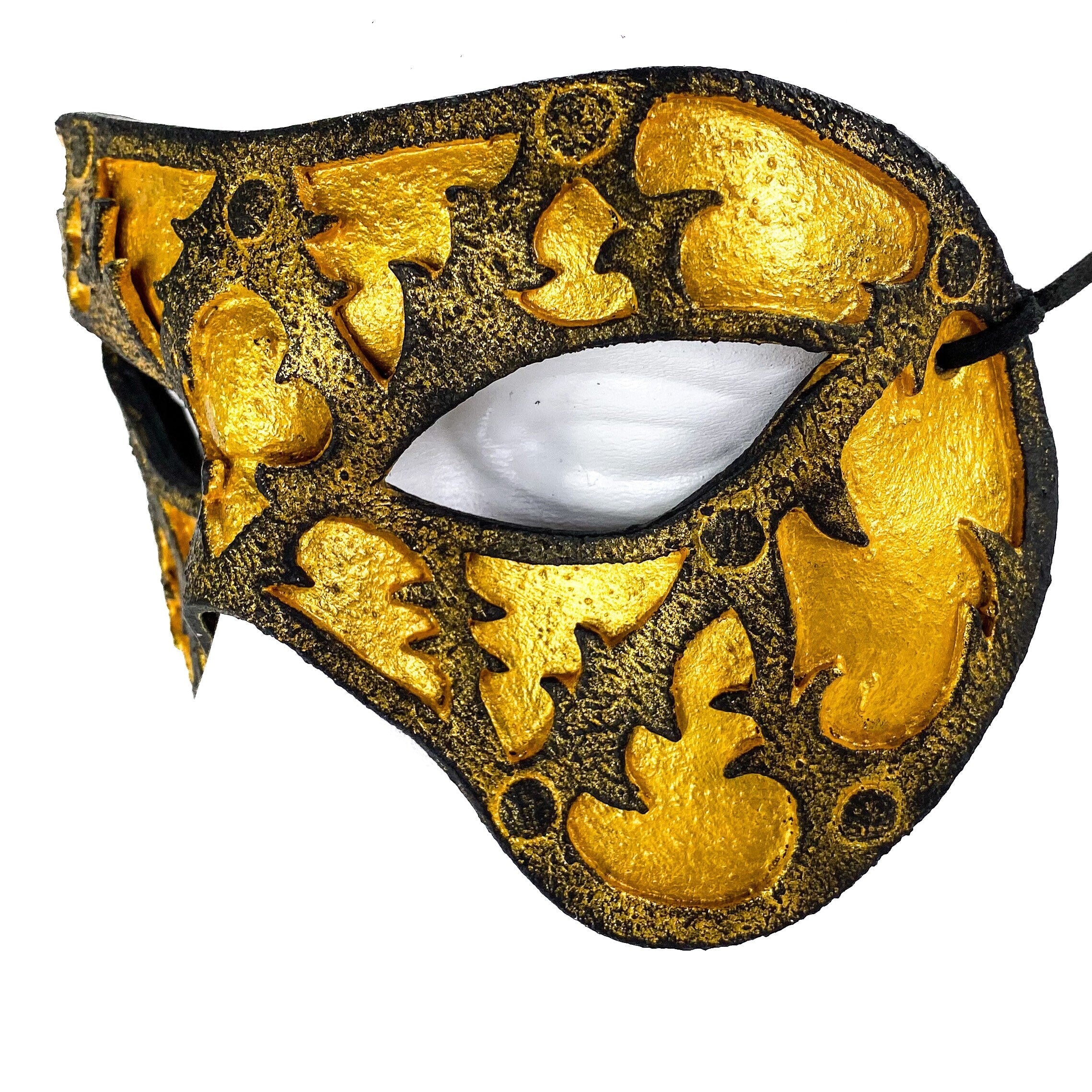 Dual Layer Handmade Genuine Leather Mask in Gold and Black by Rockwell Masks