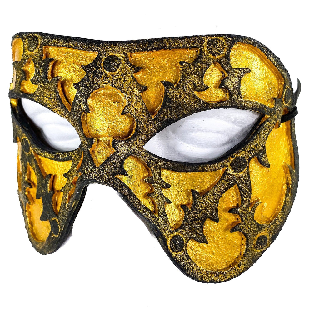 Dual Layer Handmade Genuine Leather Mask in Gold and Black by Rockwell Masks