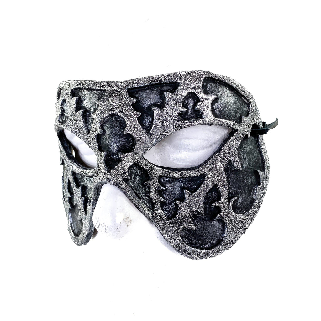 Dual Layer Handmade Genuine Leather Mask in Silver and Black by Rockwell Masks